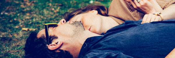 Couple lying down together calm and relaxed
